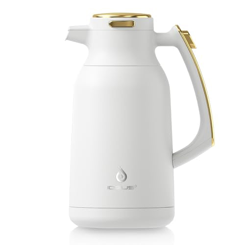 Thermal Coffee Carafe 68oz (White-Gold / 67.6 Ounces)