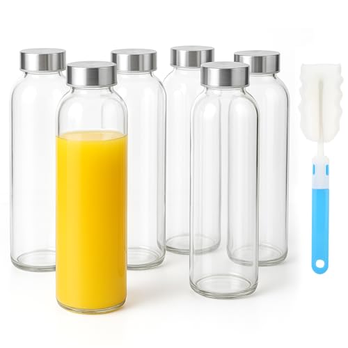 24oz Glass Water Bottle Set of 6 (Clear-6set/24oz / 24 Ounces)
