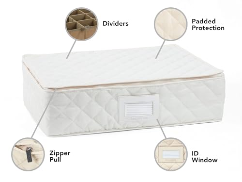 Flatware Storage Case with Removable Trays (Cream Quilted Polyester / 15.5 x 11.5 x 3.5)