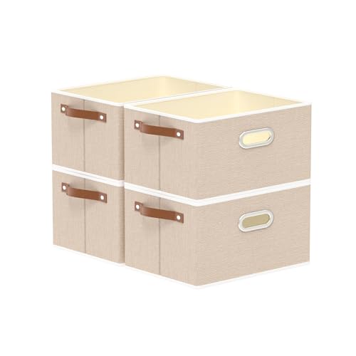 Fabric Storage Baskets (12.99x9.05x7.87in/4-Pack / Beige)