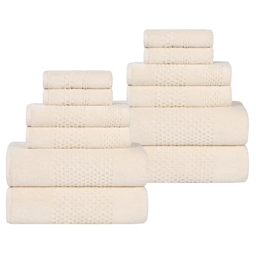 Playa Zero Twist Cotton Medium Weight Towels (12 Piece Towel Set / Ivory)