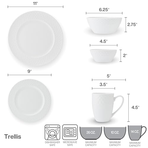 Trellis Bone China Lightweight Chip Resistant 40 Piece Dinnerware Set (Trellis)