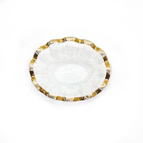 Ruffle 8.25 x 6.5 Inch Dip Bowl with 24k Gold (Dip Bowl)