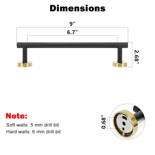 Bath Towel Bar (Matte Black & Gold / 9 Inch)