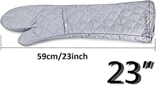 Extra Long 23 Inch Heat Resistant Oven Gloves New Cotton Oven Mitts Kitchen Gloves High Temperature Cooking Tool BBQ Gloves (Silver / 23 Inch)