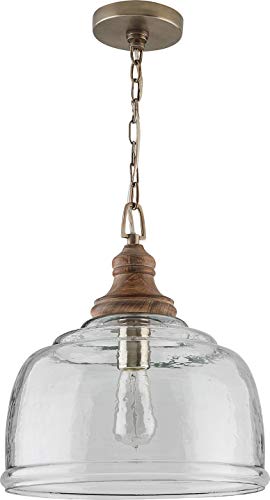 Capital Lighting 330318GY Julian Coastal Style Clear Organic Rippled Glass Pendant with Handcrafted Mango Wood Finial (Grey Wash)