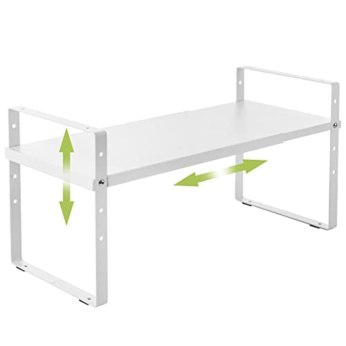 Expandable Cabinet Shelf Organizer Rack (8.7''D*15.7-25.6''W*9.8''H / White-1 Pack)