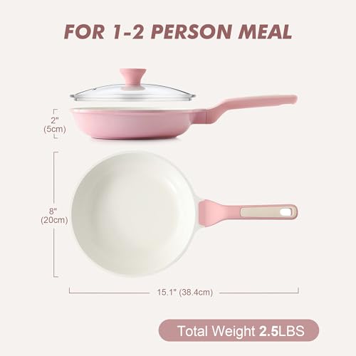 8Inch Nonstick Ceramic Frying Pan with Lid (Sakura Pink / 8 Inch)