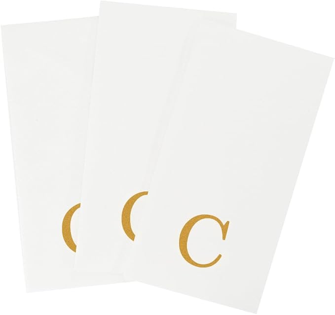 Luxenap 15.8 X 7.9 Inch Linen-Feel Guest Towels, 50 Lettered Hand Towels - Gold Letter 'C', Sans Serif Font, White Paper Dinner Napkins, airlaid, For Restrooms And Tables - Restaurantware
