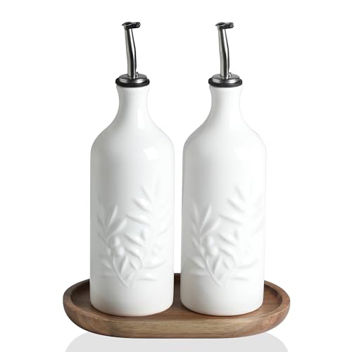 Sweejar Ceramic Olive Oil Dispenser Bottle (White White / 20 oz, Set of 2)