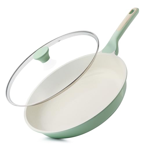 12.5In Nonstick Ceramic Frying Pan with Lid (Mint Green / 12.5 Inch)