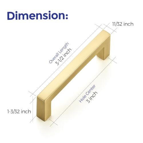 Brushed Gold Cabinet Handles Solid Cabinet Pulls 3 Inch CC (Brushed Gold / Flat Black 3'' Hole Center)