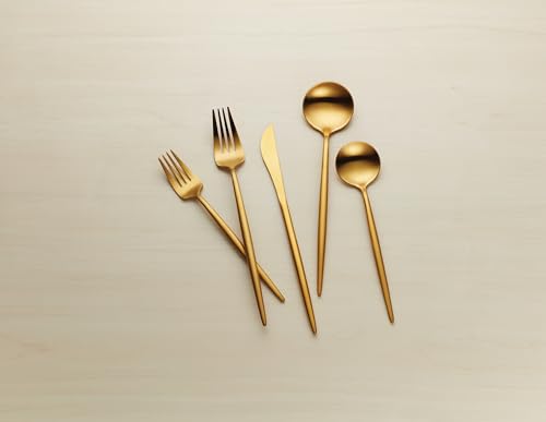 894758 Skandia Zephyr Satin Gold 45 Piece Flatware Set (45-Piece Flatware Set, Gold)