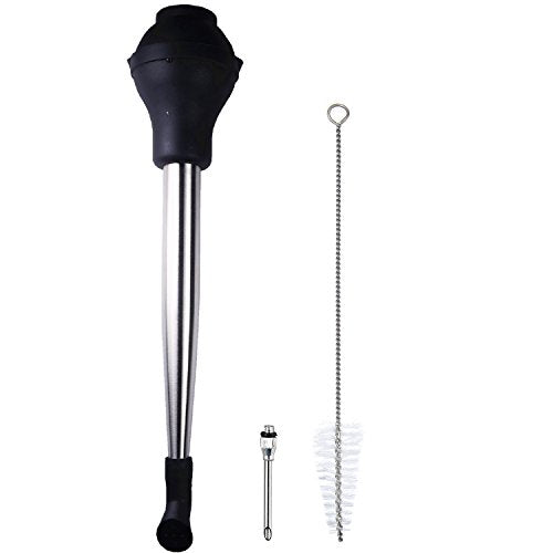 4-in-1 Stainless Steel Turkey Baster Set With Meat Marinade Injector Silicone Infuser & Cleaning Brush