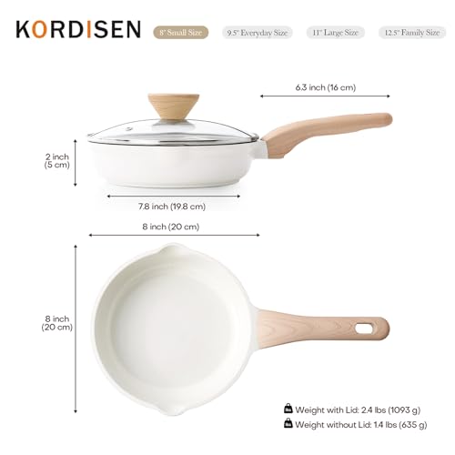 Ceramic Non Stick Frying Pans Skillet with Lid (White Ceramic / 8 Inch)
