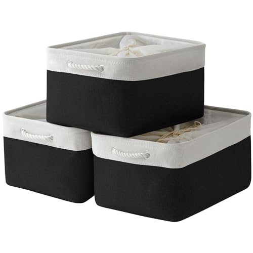 Organization and Storage Basket for Organizing (White & Black / 3PCS/X Large -17.7Lx13.8Wx9.8H)