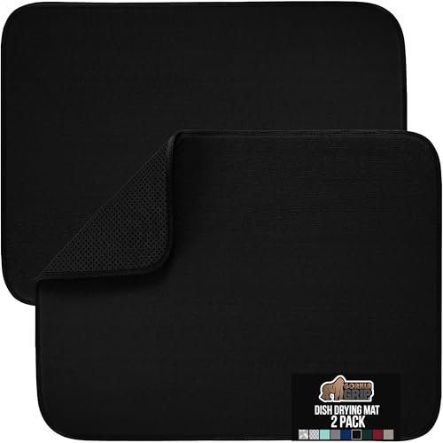 Ultra Absorbent Microfiber Dish Drying Mat (18" x 16" (2 Pack) / Microfiber / Black)