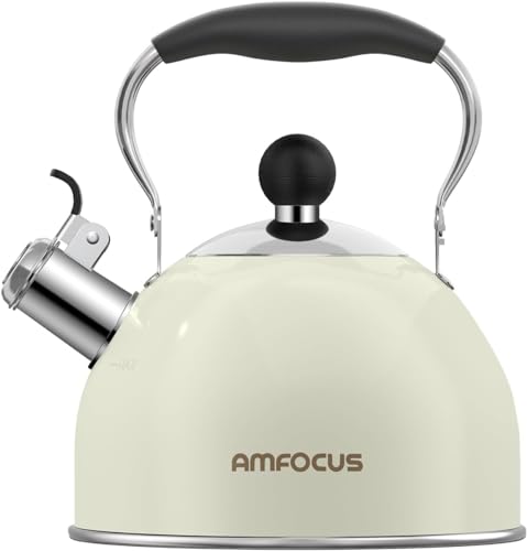 Tea Kettle 2 Quart Stainless Steel Whistling Tea Kettle (White)
