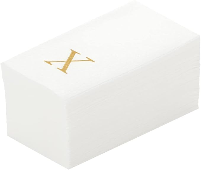 Luxenap 15.8 X 7.9 Inch Linen-Feel Guest Towels, 2000 Lettered Hand Towels - Gold Letter 'X', Sans Serif Font, White Paper Dinner Napkins, airlaid, For Restrooms And Tables - Restaurantware
