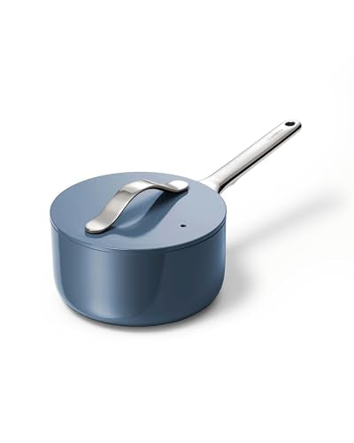 Non Stick 1.75 qt Ceramic Sauce Pan with Lid (Navy / 1.75 Qt)