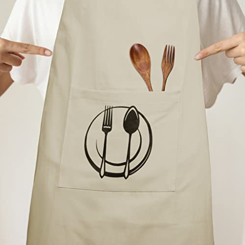 Unisex Cotton Apron With Printed Pocket Beige 24x36 (Ivory)