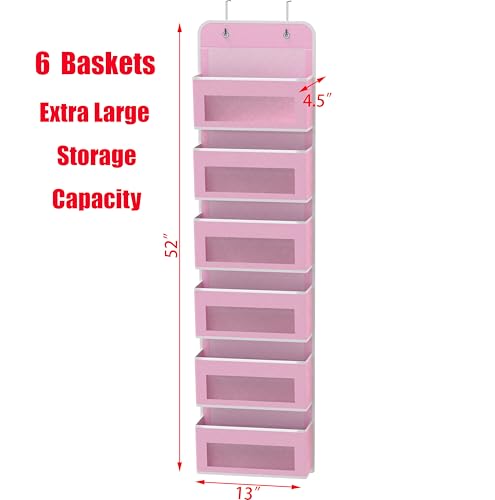 6 Clear Window Pocket Over Door Hanging Organizer (6 Pockets / Pink)