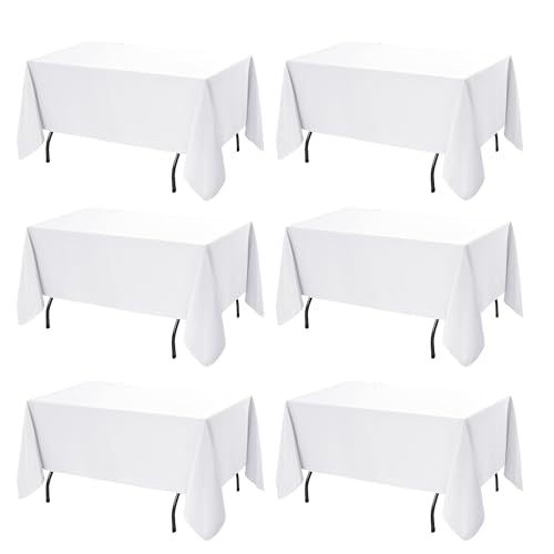 6 Pack White Tablecloths for Rectangle Tables (White / 60x120 In, 6 Pack)