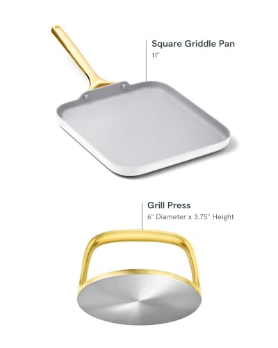 11" Non Stick Square Griddle Pan and 6" Grill Press Duo (White)