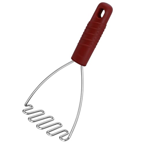 Ergonomic Soft Grip Stainless Steel Potato Masher (Red)