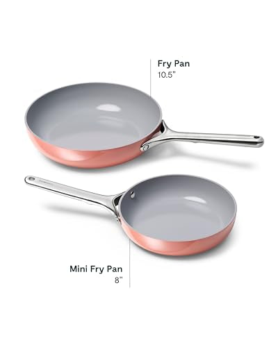 Ceramic Fry Pan Duo with Glass Lids (1x 10.5 IN & 1x 8 IN / Perracotta)