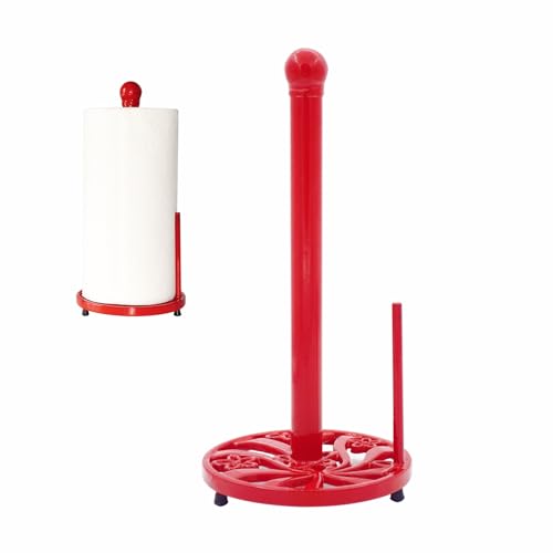 Red Cast Iron Paper Towel Holder for Kitchen Countertop (Red-daffodil)