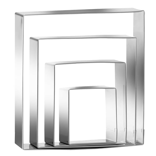 Square cookie cutters ANCKNE Stainless Steel Rectangle Biscuit Molds Square Pastry Molds Fondant Cake Cookie Cutter Set (Square)