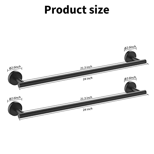 2 Pieces Matte Black Bathroom Towel Bar (Black / 24inch)
