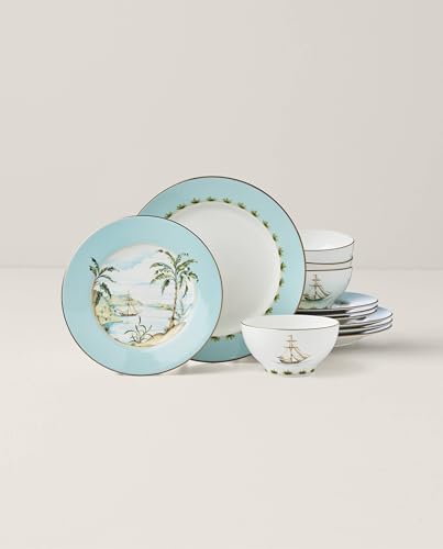 British Colonial Tradewind Porcelain 12 (12-Piece Dinnerware Set)