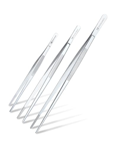 Set of 3 Kitchen Tweezers Fine Tweezer Tongs (8.5" + 10" + 12" Tweezers - 3 Piece Set)