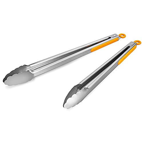 304 Stainless Steel Kitchen Cooking Tongs (14" & 16" / Orange)