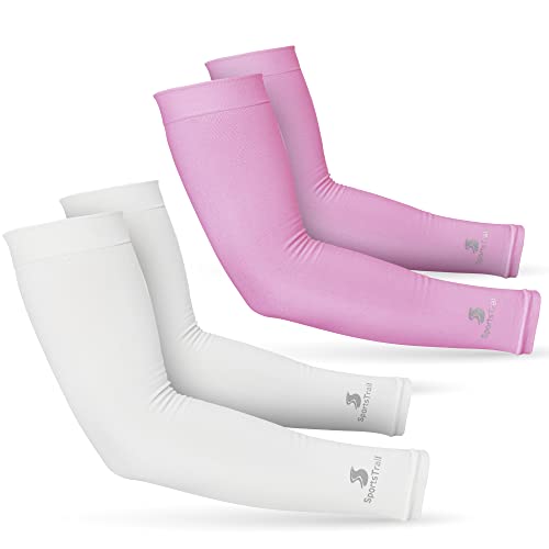 Cooling Arm Sleeves for Men & Women (2 Pairs: 1 Pair White + 1 Pair Pink / One Size)