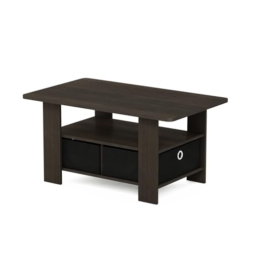 ANDREY Small Modern Coffee Table with Storage Shelf (Dark Brown/Black / 2 Bin)