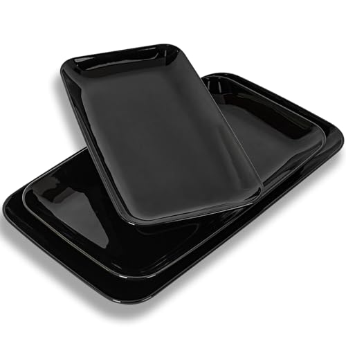 Large Serving Platter Set of 3 (Black / 16 x 9.5 inch, 14 x 8.1 inch, 12 x 7.1 inch)