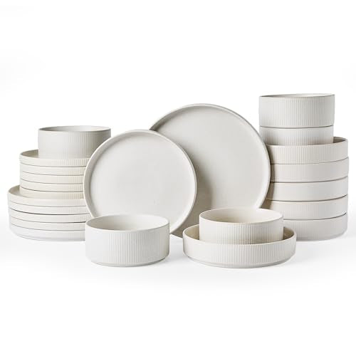 Star Stoneware Dinnerware Sets with Pasta Bowls (Matte White)