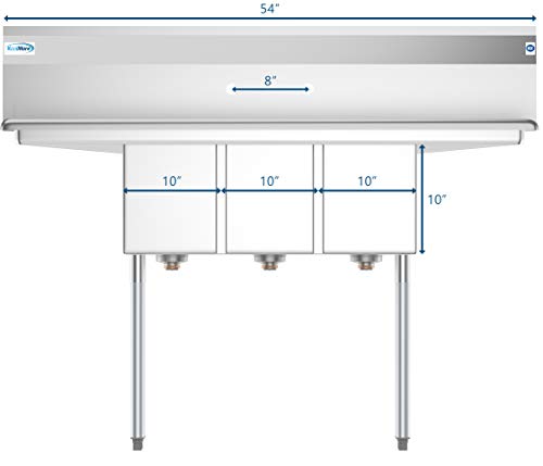 SC101410 12B3 3 Compartment Stainless Steel NSF Commercial Kitchen Sink with Right and Left Drainboards (2 Drainboards)