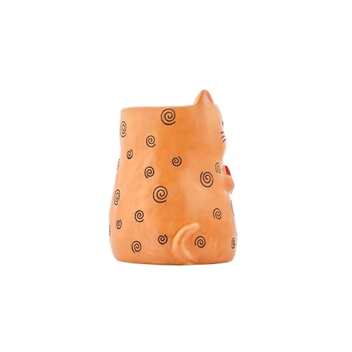 Cartoon Cat Handpainted Stoneware Orange 7.8 inch Utensil Holder