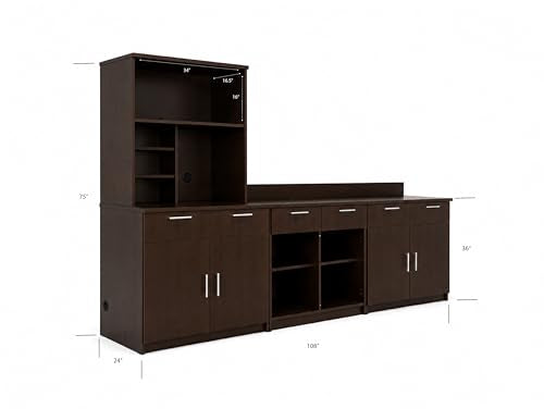 3 Door Breakroom Hutch Cabinet with Microwave Space (108" W – 3 Doors + Hutch)