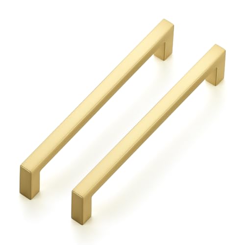 Brushed Gold Cabinet Handles Solid Cabinet Pulls (Brushed Gold / Flat Black 5" Hole Center)