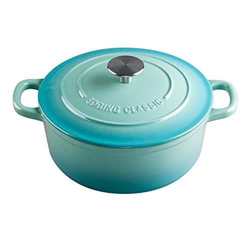 Enameled Cast Iron Covered 5.5 Quart Dutch Oven with Dual Handle for Bread Baking (Peacock Blue / 5.5QT)