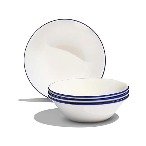 Cookware Set of 4 (White w/ Navy Rim / 4-Piece)