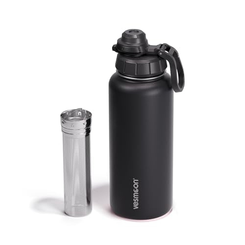 Vessence 32 Oz Stainless Steel Tea Infuser Bottle for Loose Leaf Tea (Reynisfjara Black / 32 Oz)