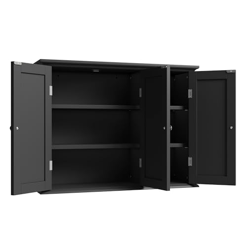 Laundry Cabinet with 3 Doors and Adjustable Shelves (Black / 9.06"D x 31.1"W x 23.4"H)