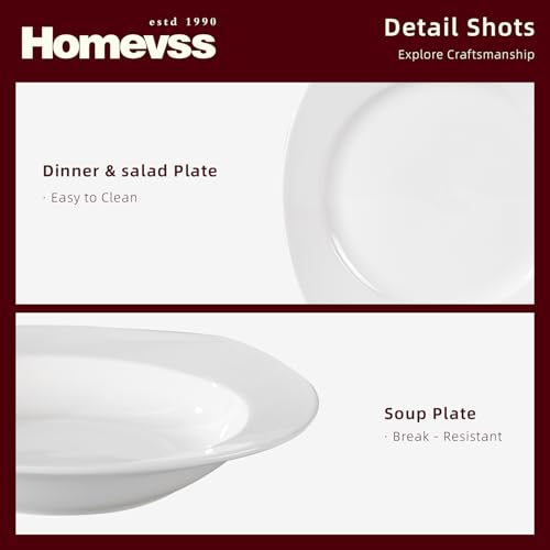 HomeVss New Bone China Dinnerware Set (Square Coupe / Service for 8 - 40pc Set)