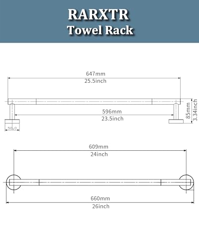 24 Inch Towel Bar Black Towel Rack for Bathroom Kitchen Towel Holder SUS304 Stainless Steel RUSTPROOF Wall Mount Total Length 26 inch (Matte Black / 24 inch(Center to Center))